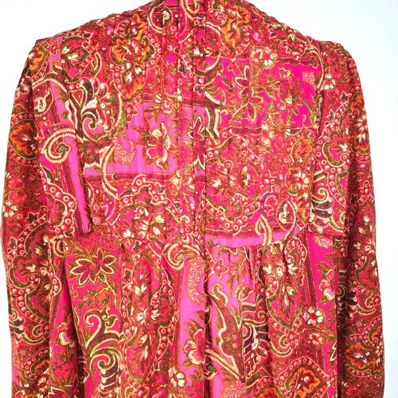 Julia Jordan Red Pink Floral Paisley Pleated V Neck Boho Tiered Flowy Maxi Dress - Picture 8 of 14